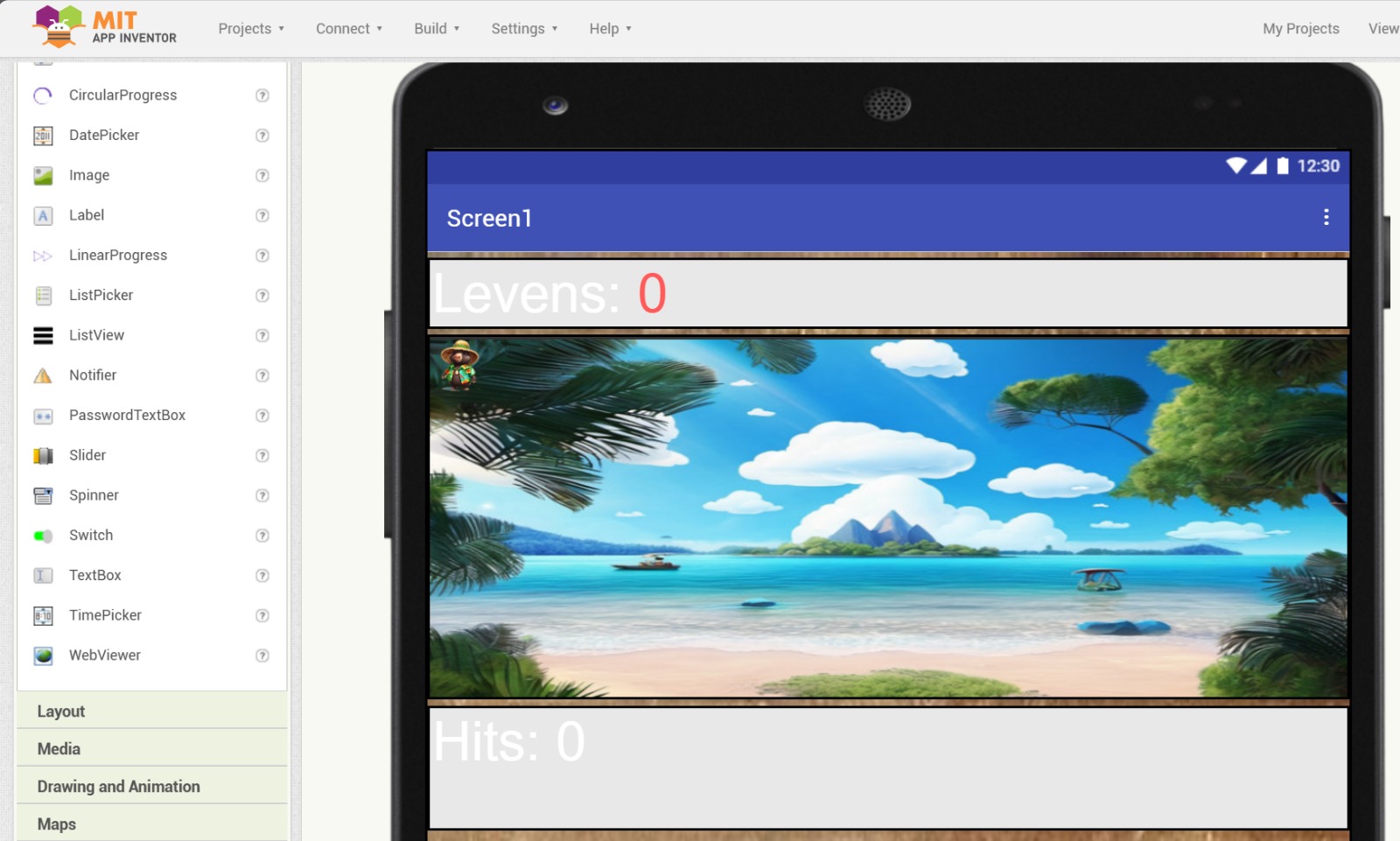 Schermafbeelding van het Mole Mash game project